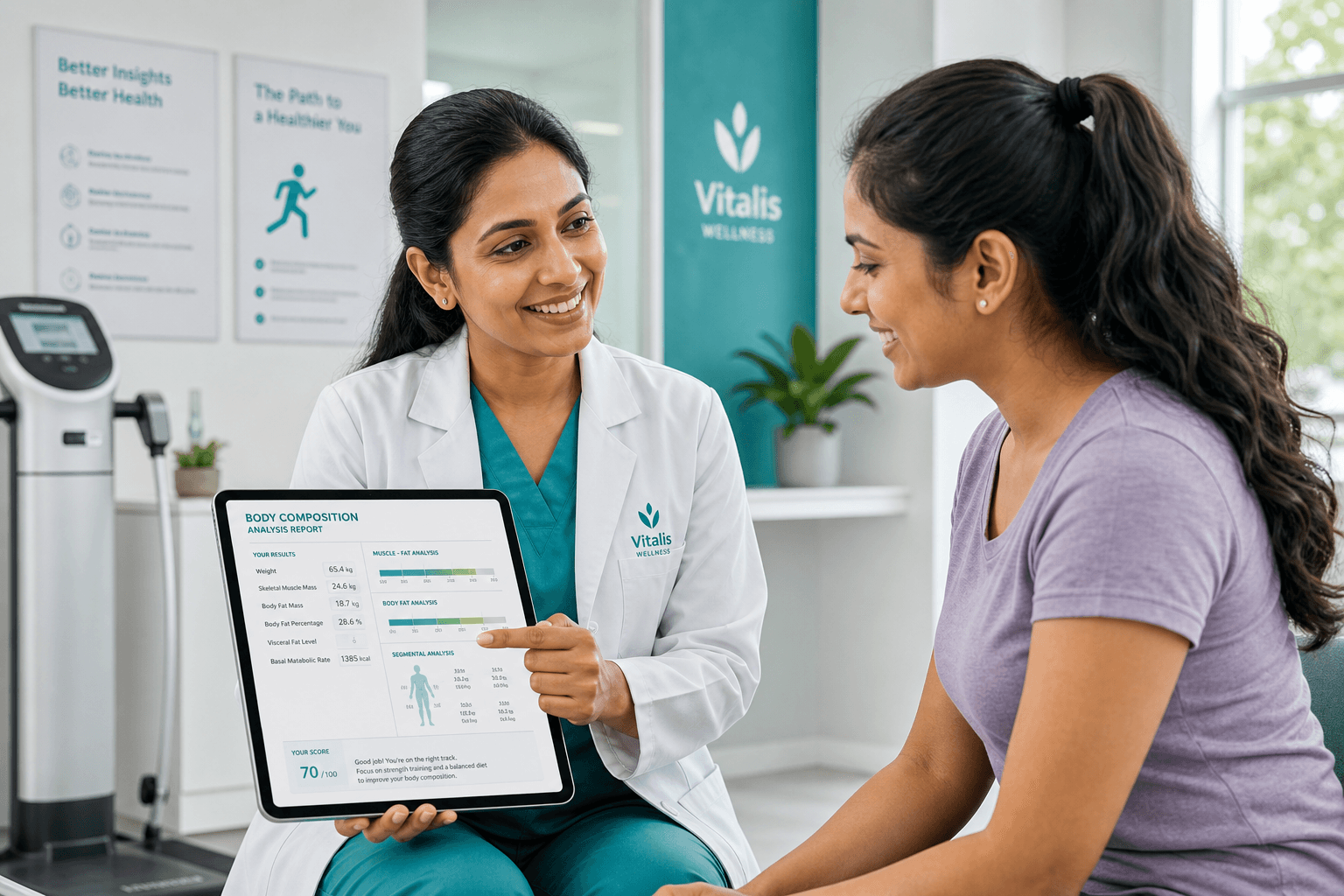 Doctor explaining a body composition report to a patient